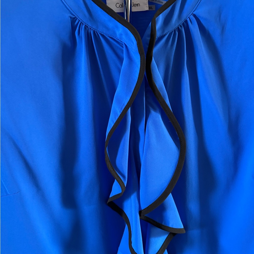 Calvin Klein Designer Blue Ruffled Sleeveless Blouse XL - Picture 2 of 5